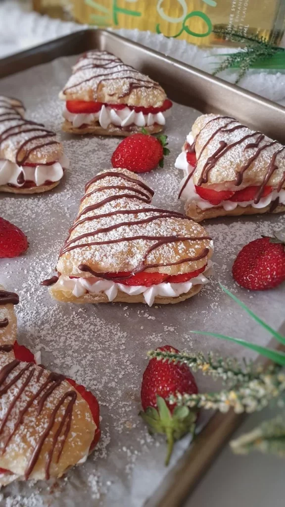 Delicious strawberry cream puffs filled with fresh cream and strawberries