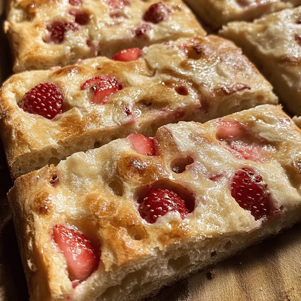 Strawberry Lemonade Sourdough Focaccia topped with strawberries and lemon slices