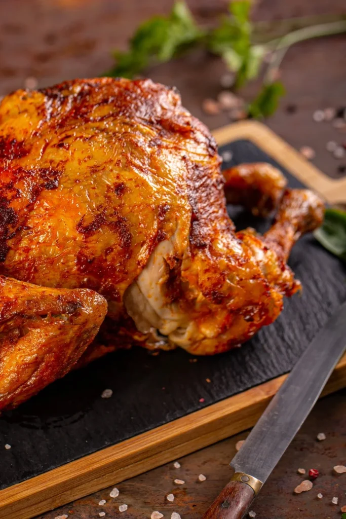 Succulent roasted chicken seasoned to perfection and ready to serve.