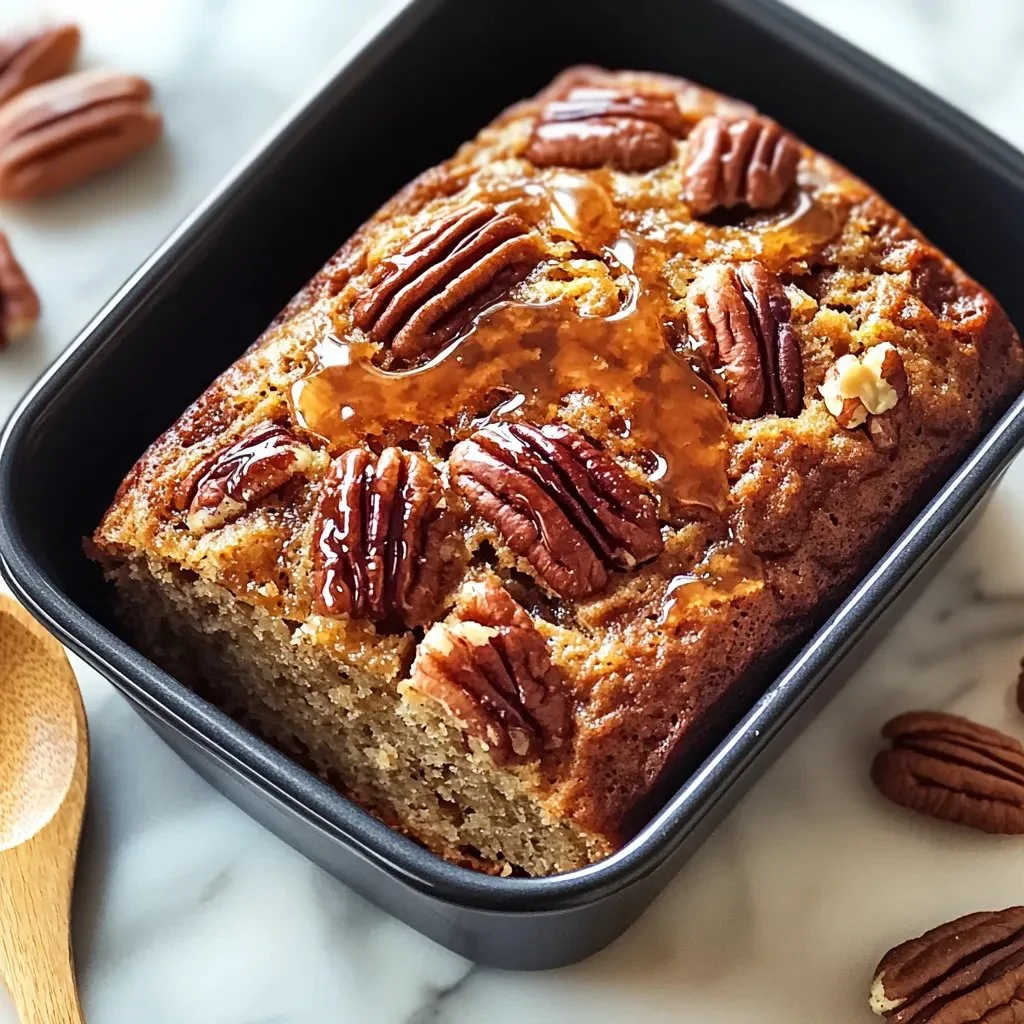 Freshly baked Sweet Alabama Pecan Bread served on a wooden cutting board