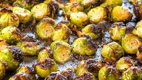 Delicious, roasted Brussels sprouts served as a gourmet dish.