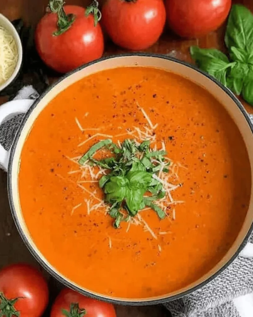 Bowl of delicious Tomato Soup made with fresh tomatoes and herbs