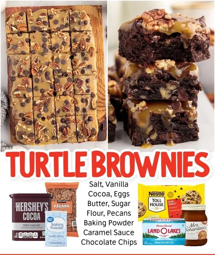 Delicious turtle brownies with caramel and pecans on a plate