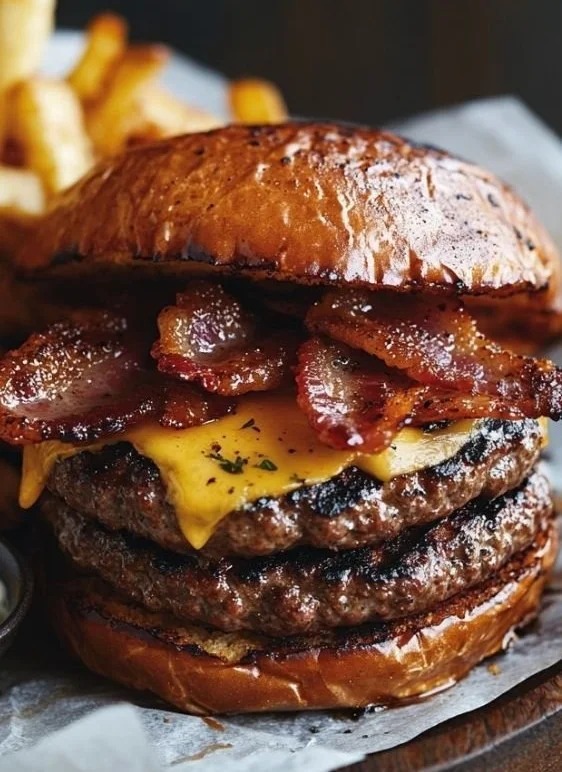 Delicious ultimate burger topped with gourmet ingredients and juicy patty.