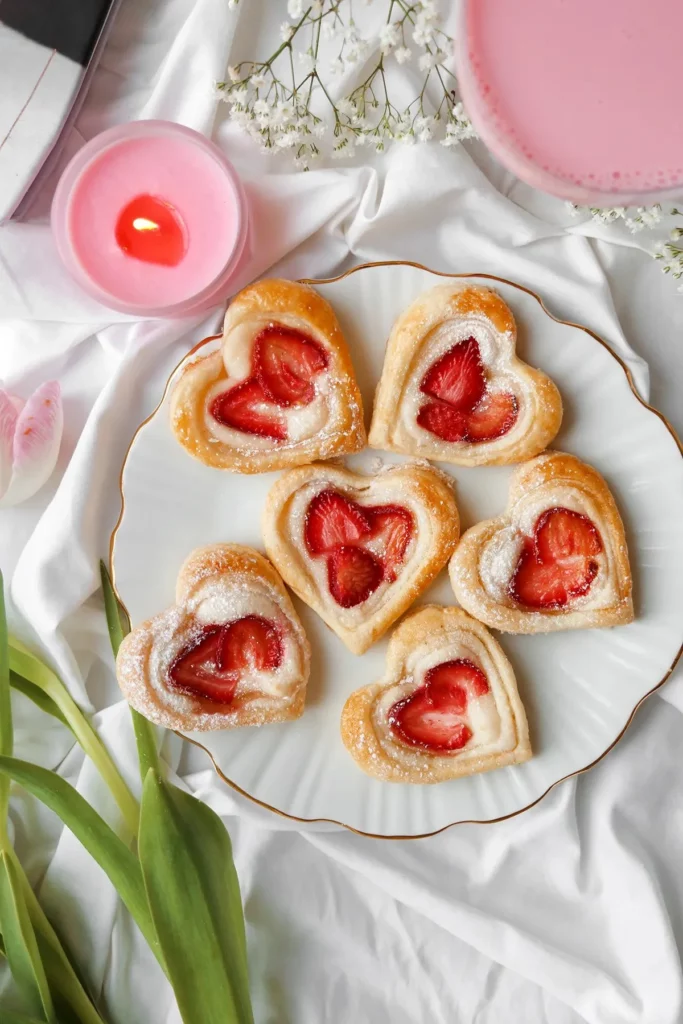 Delicious Vegan Strawberry Cream Danish topped with fresh strawberries