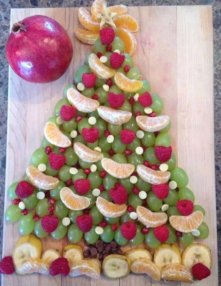 Colorful edible fruit Christmas tree decoration for festive holiday celebrations.