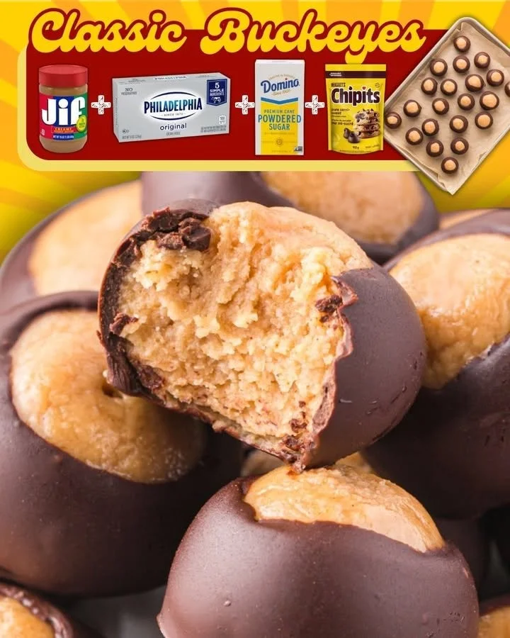 A delicious plate of homemade Buckeyes, chocolate-covered peanut butter balls.