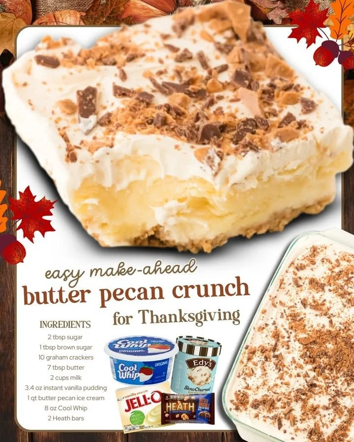 A delicious Butter Pecan Crunch dessert featuring buttery pecans and a crunchy topping.