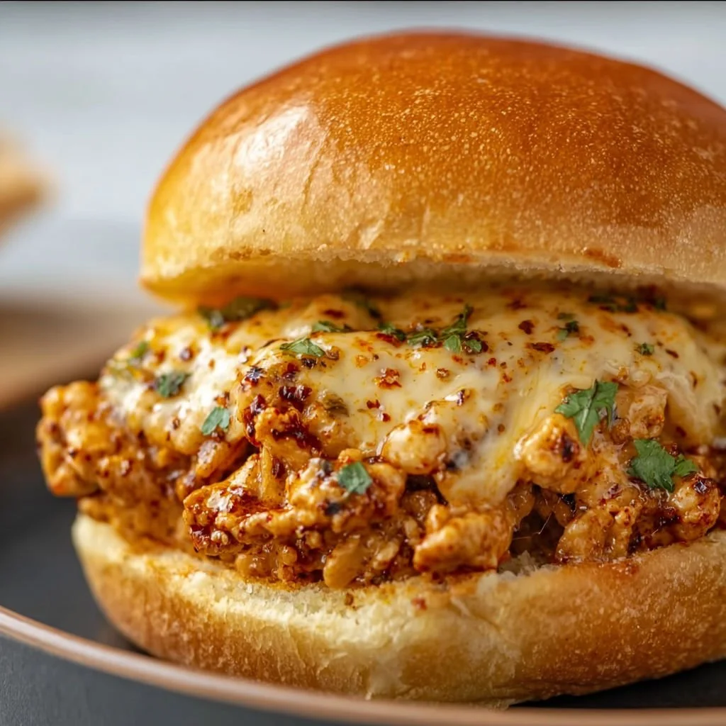 Cajun Chicken Sloppy Joes served on a plate with colorful sides