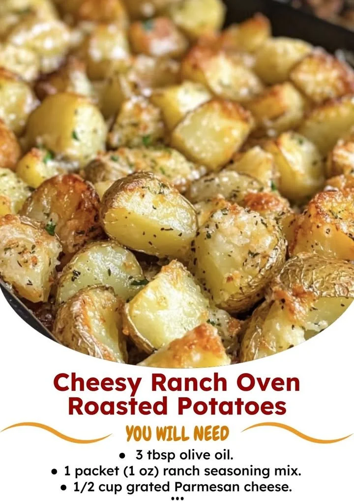 Cheesy ranch oven roasted potatoes served on a plate with herbs