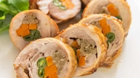 Delicious chicken rolls stuffed with colorful vegetables ready to serve