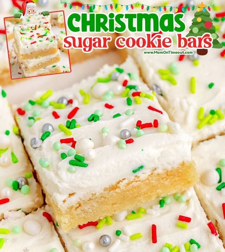 Delicious Christmas sugar cookie bars with festive toppings