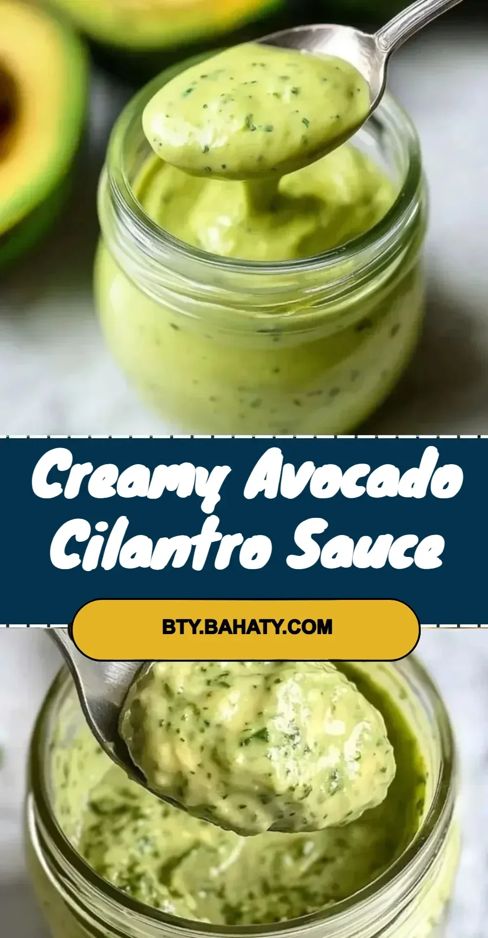Creamy avocado cilantro sauce in a bowl with fresh cilantro garnish