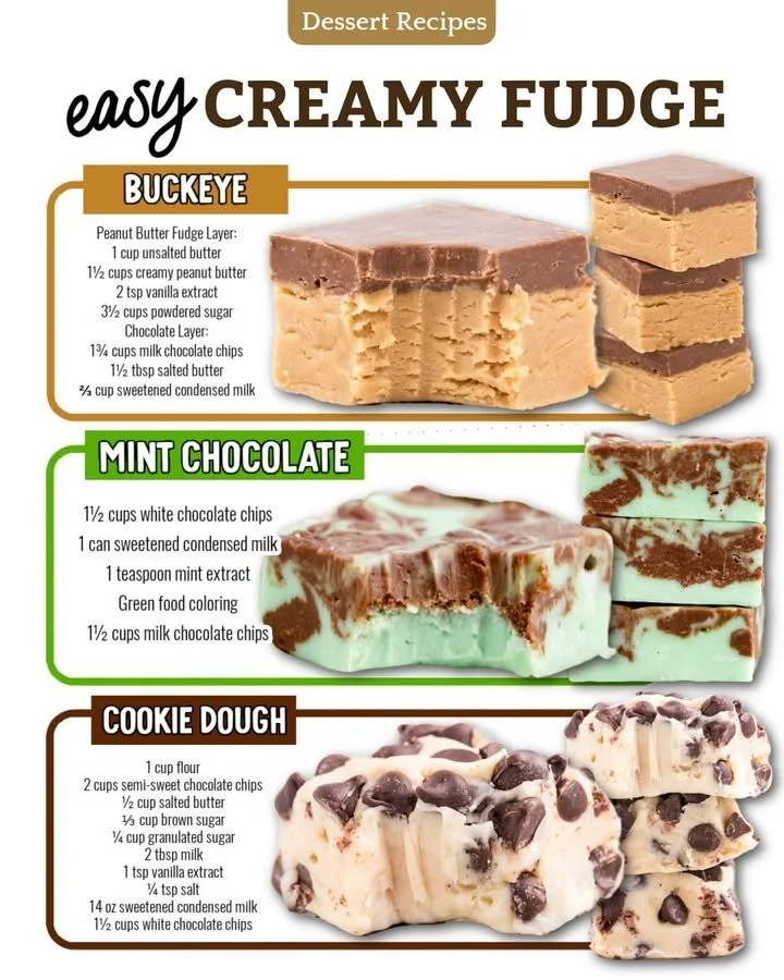 Assorted creamy fudge flavors displayed on a wooden board