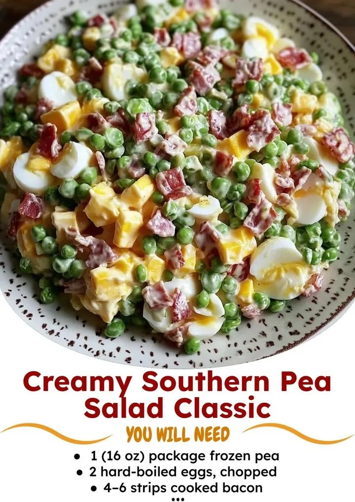 Creamy Southern pea salad served in a bowl with fresh ingredients