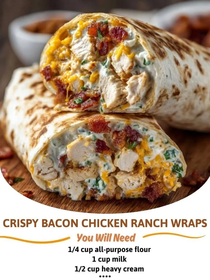 Crispy bacon chicken ranch wraps served on a plate with fresh ingredients.