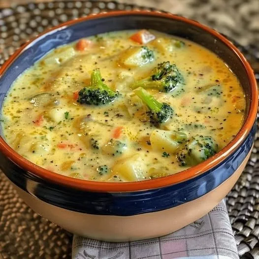 Creamy Crock Pot Potato Broccoli Cheddar Soup in a bowl
