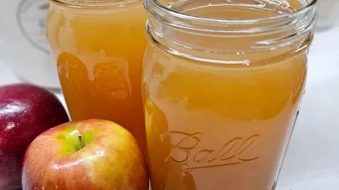 Delicious crockpot apple cider simmering with spices and apples