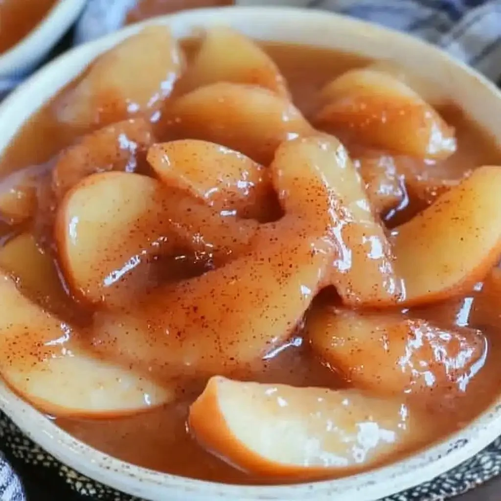 Delicious crockpot cinnamon apples served warm in a cozy autumn setting.