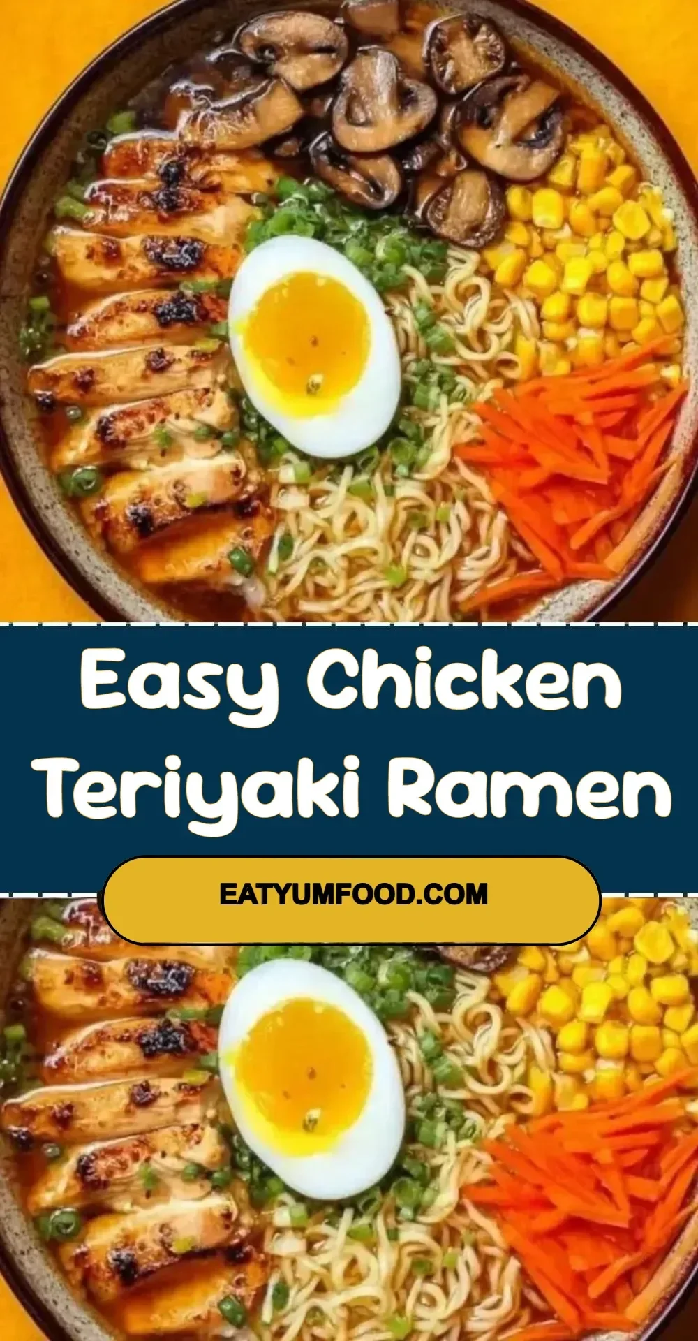 Easy chicken teriyaki ramen garnished with vegetables and sesame seeds
