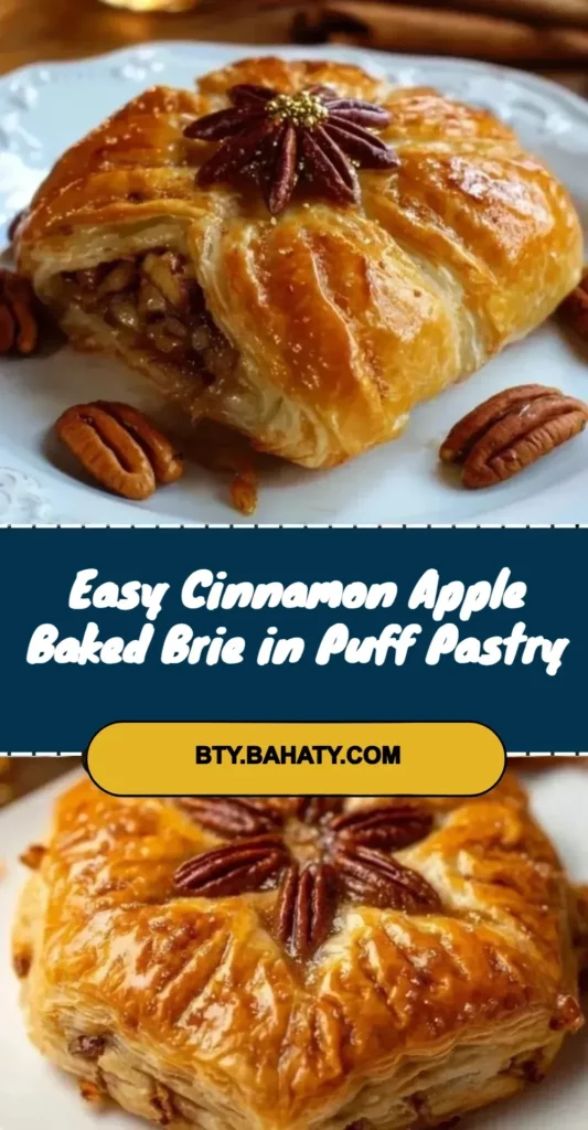 Easy Cinnamon Apple Baked Brie in Puff Pastry topped with cinnamon and apples