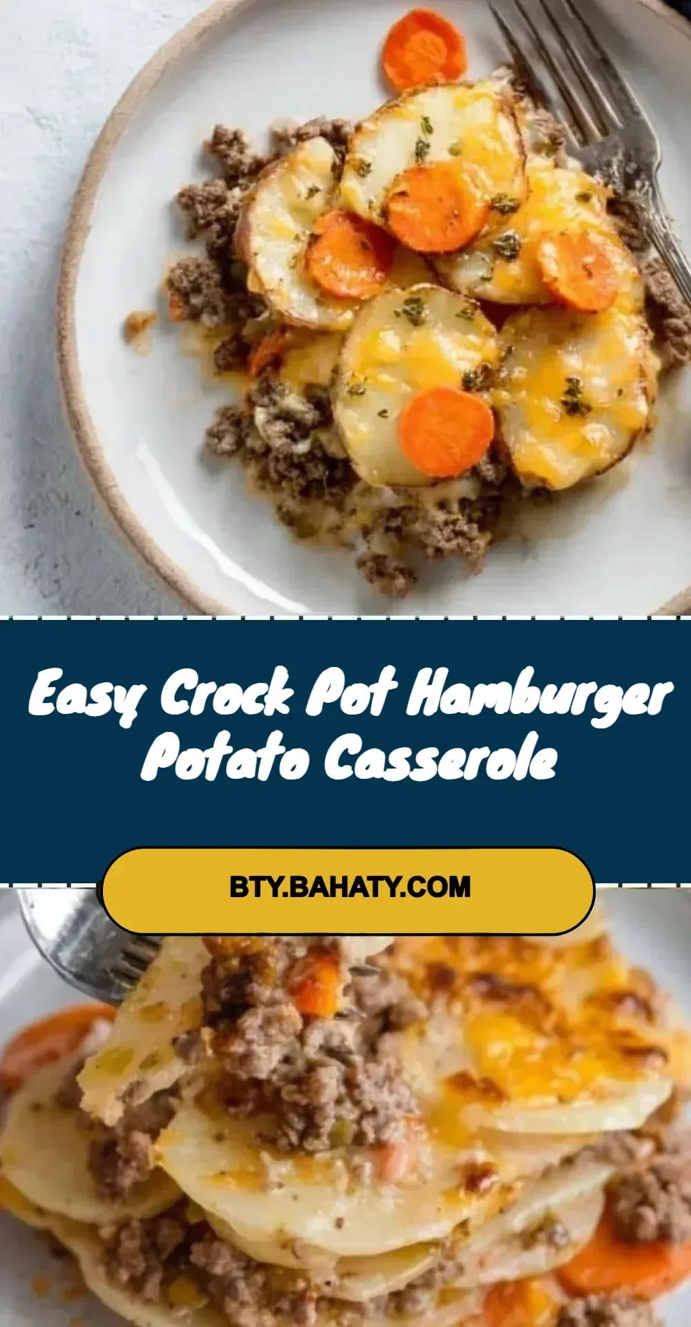Delicious crock pot hamburger potato casserole dish ready to serve.
