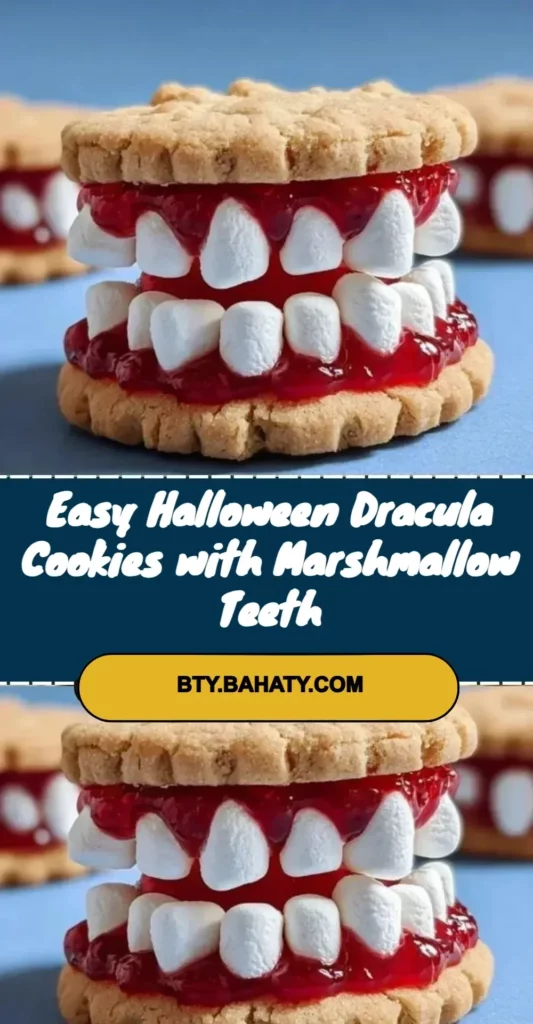 Delicious Halloween Dracula Cookies with marshmallow teeth decoration.