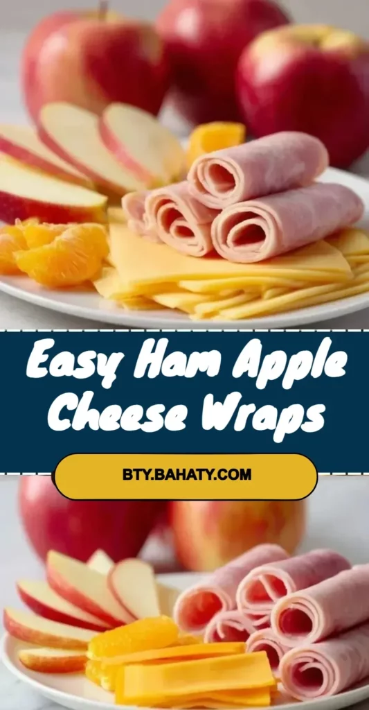 Delicious ham apple cheese wraps ready to be served for lunch or snack.