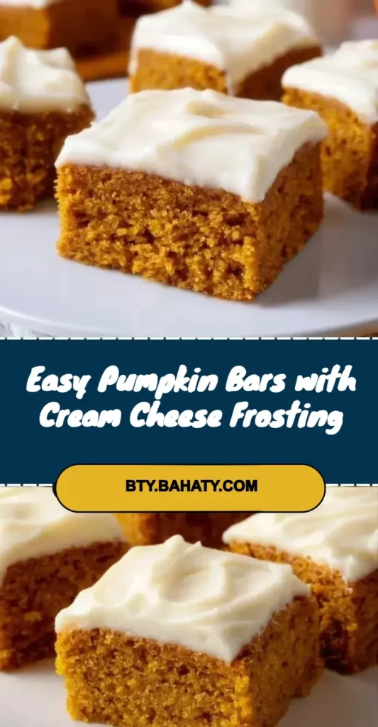Delicious easy pumpkin bars with cream cheese frosting on a wooden table