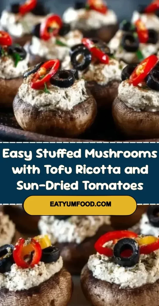 Delicious easy stuffed mushrooms with tofu ricotta filling and sun-dried tomatoes
