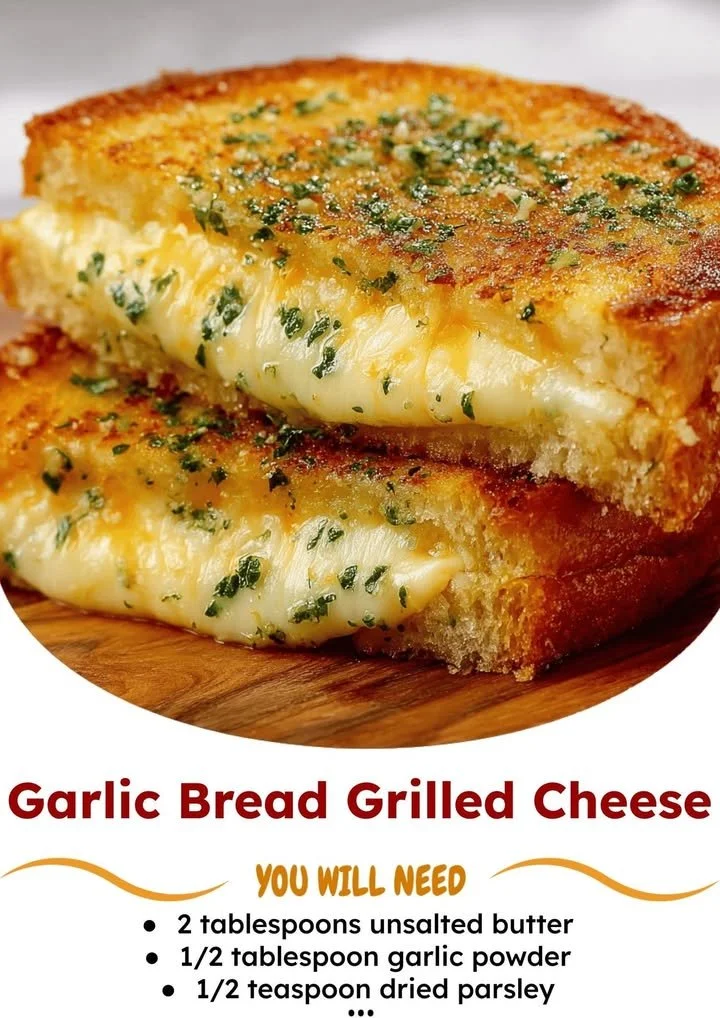 Delicious garlic bread grilled cheese sandwich melted with cheese and garlic flavor