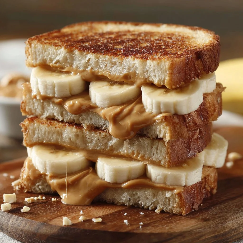 Delicious grilled peanut butter banana on toast, perfect for a sweet treat.