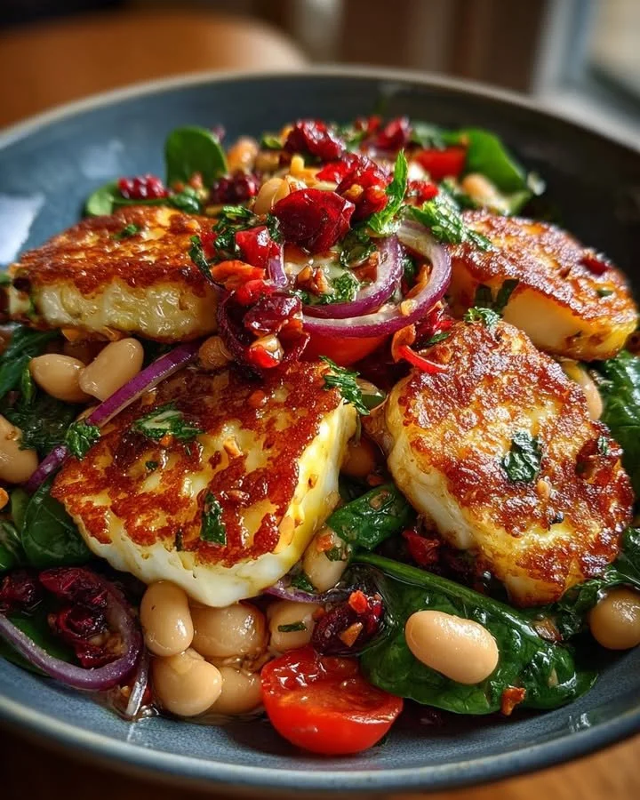 Halloumi & Cranberry Butter Beans Salad with Mint-Lemon Dressing