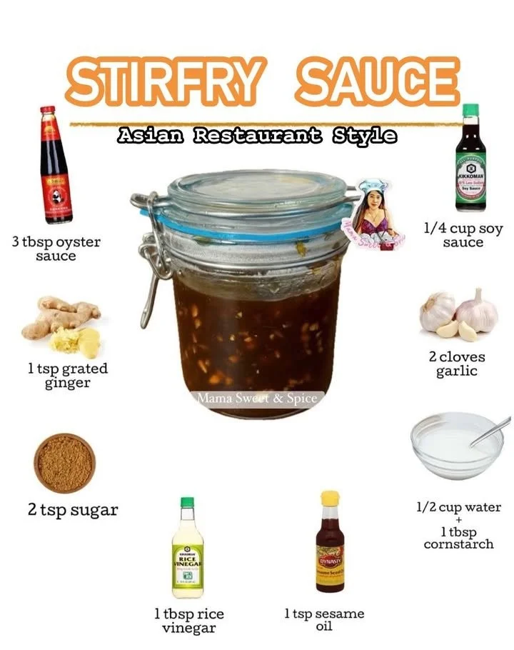 Homemade Everything Stir Fry Sauce in a bowl with fresh vegetables