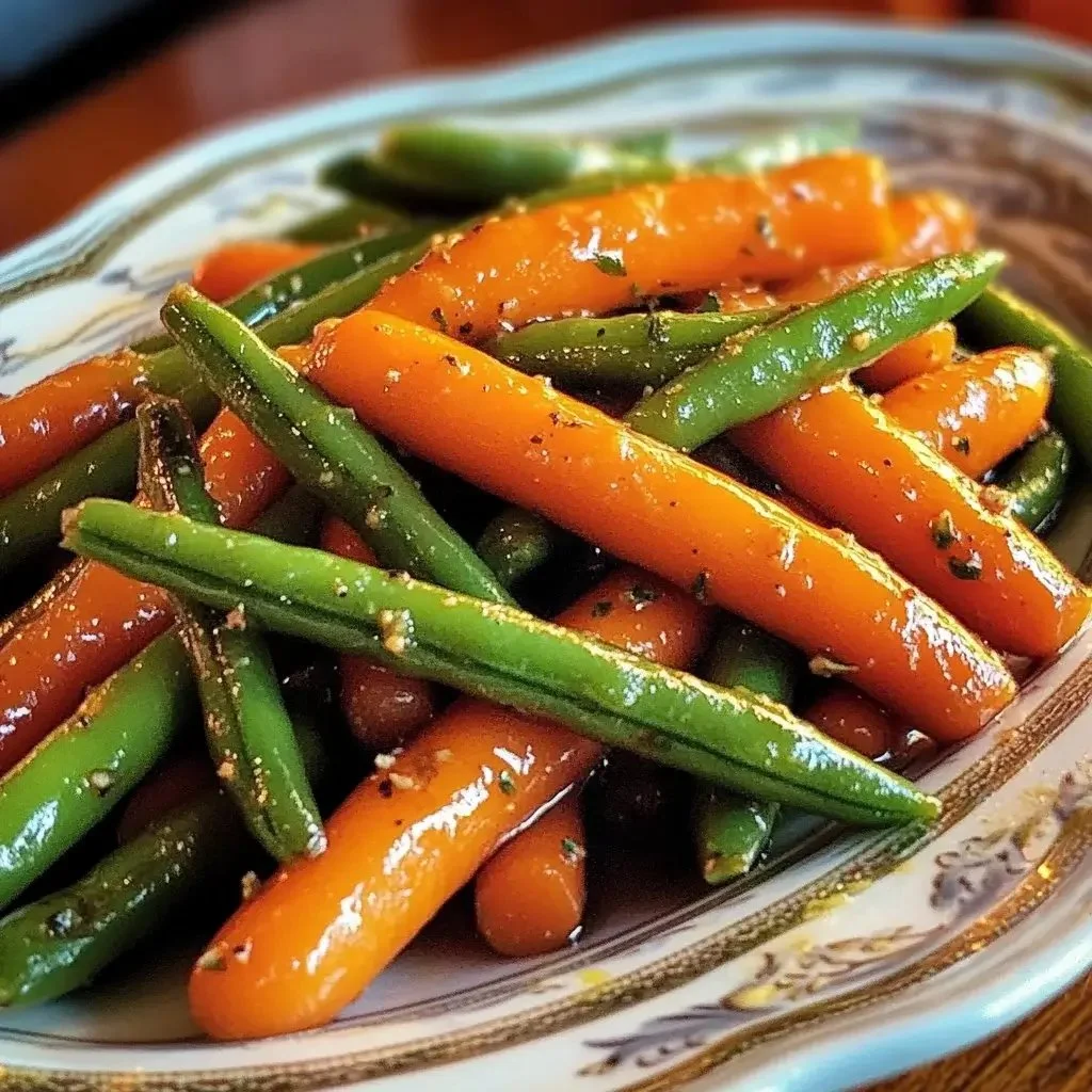 Honey glazed carrots and green beans served on a plate