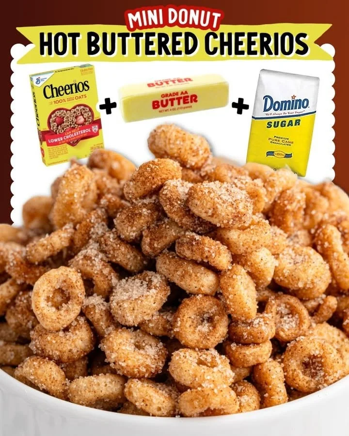 A bowl of hot buttered cheerios topped with melting butter and a sprinkle of cinnamon.
