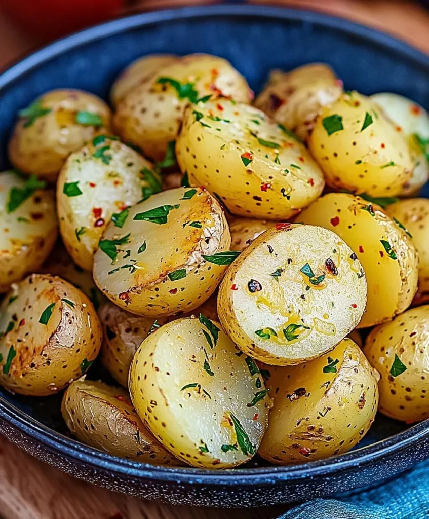Delicious Instant Pot potatoes served in a bowl with herbs and spices.