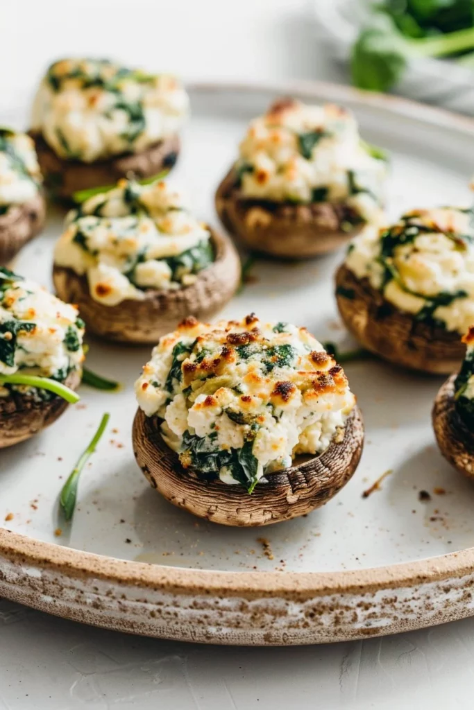 Keto Ricotta and Spinach Stuffed Mushrooms on a platter