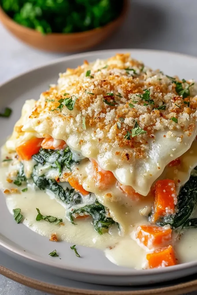 Delicious Lazy Day Vegetable Lasagna with layers of fresh vegetables and cheese