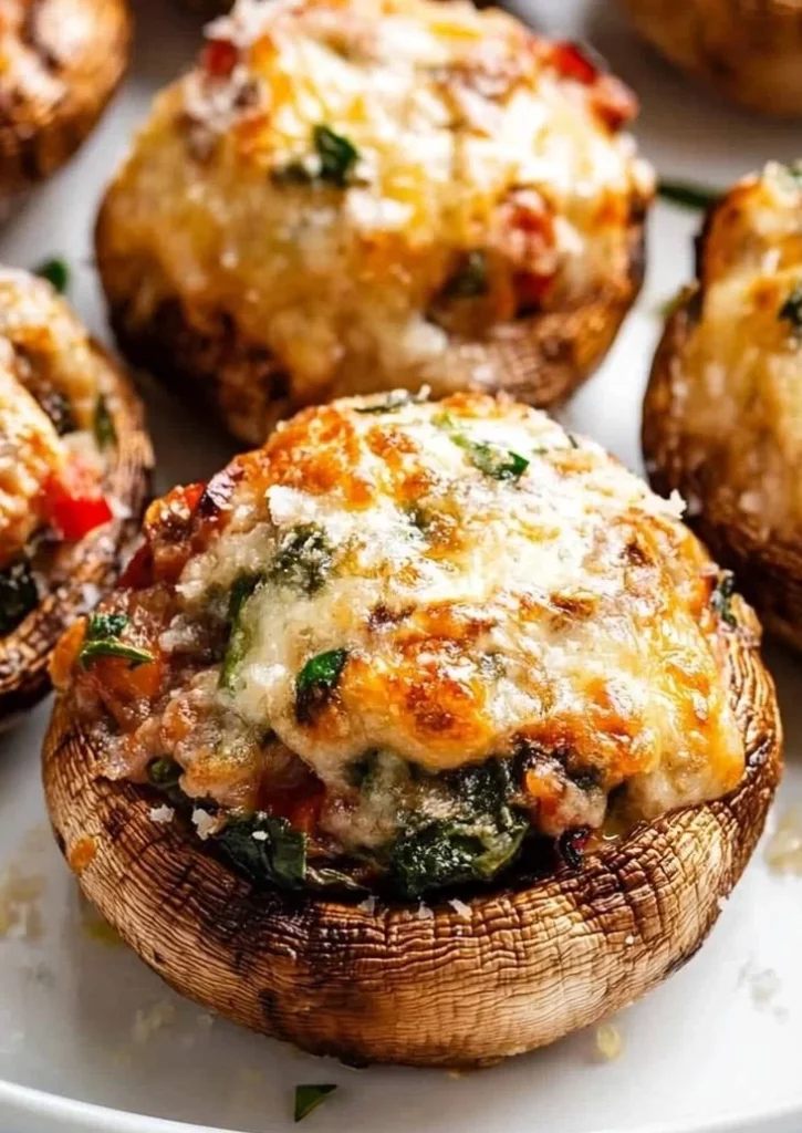 Low calorie Mediterranean stuffed mushrooms filled with fresh ingredients