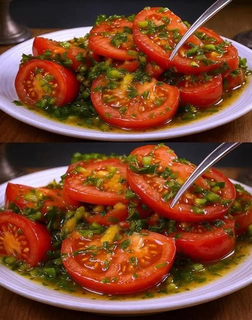 Colorful Magic Tomato Salad with fresh ingredients and dressing
