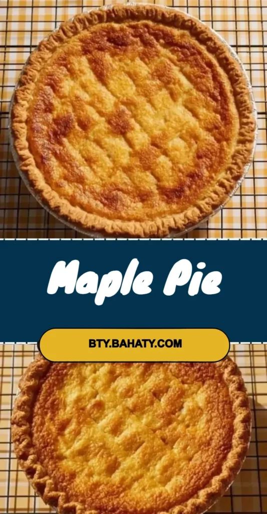 Homemade Maple Pie topped with caramel drizzle and pecans, freshly baked dessert