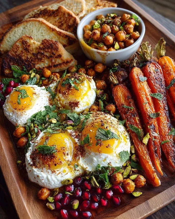 Mediterranean Burrata Board with roasted carrots and vibrant garnishes