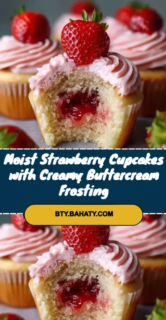 Moist strawberry cupcakes with creamy buttercream frosting on a festive table
