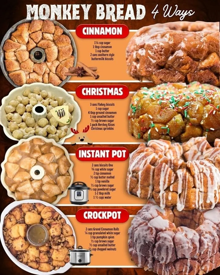 Delicious Monkey Bread 4 ways with various flavors and toppings