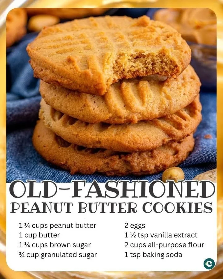 Delicious old fashioned peanut butter cookies on a rustic wooden table