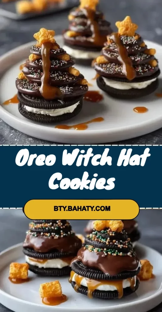 Oreo Witch Hat Cookies decorated for Halloween