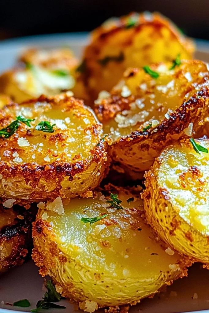 Baked Parmesan Crusted Potatoes with a golden cheesy layer