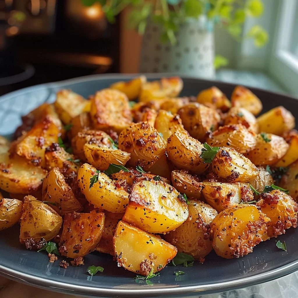 Perfectly seasoned roasted potatoes served as a delicious side dish.