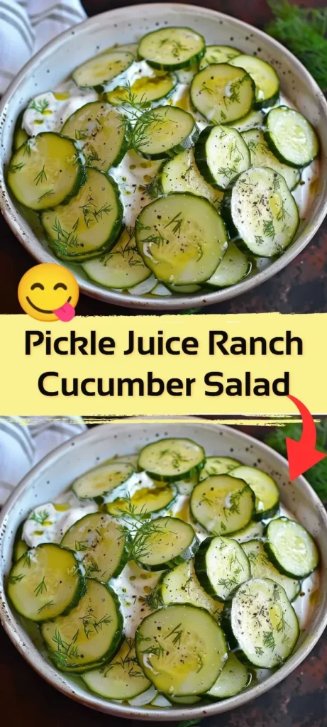 Fresh Pickle Juice Ranch Cucumber Salad with sliced cucumbers and herbs